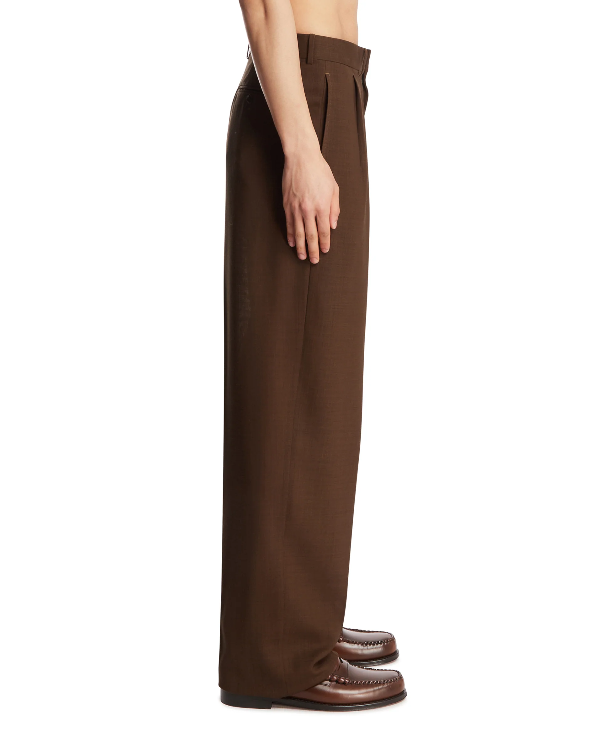 Pantaloni In Lana Con Pinces Marroni - Image 4