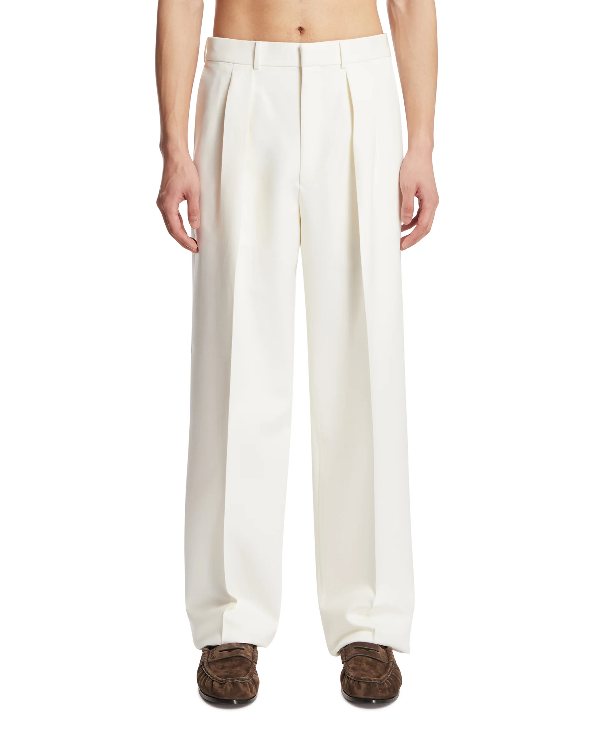 Pantaloni In Lana E Seta Bianchi