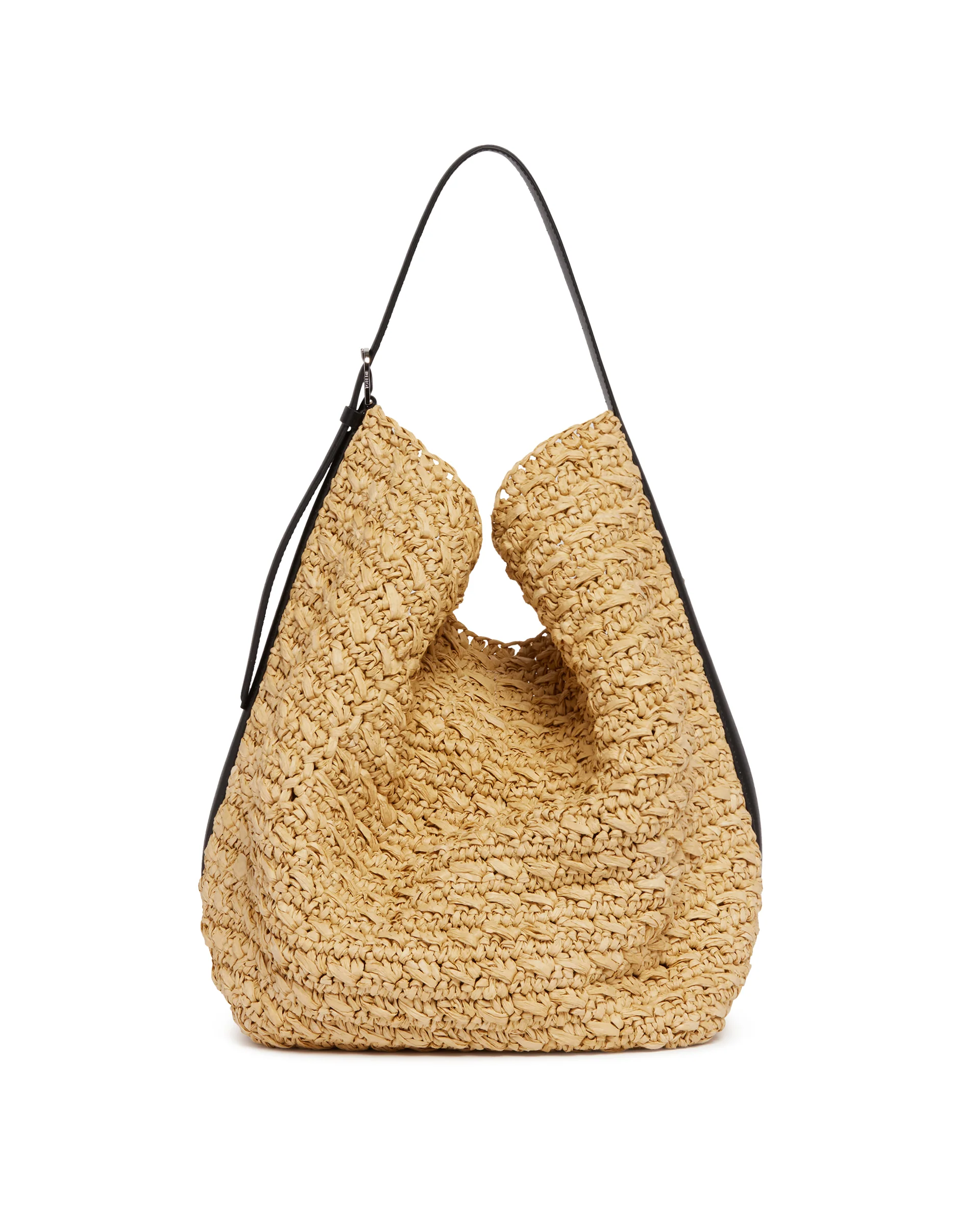 Borsa Belted Tote In Rafia Beige