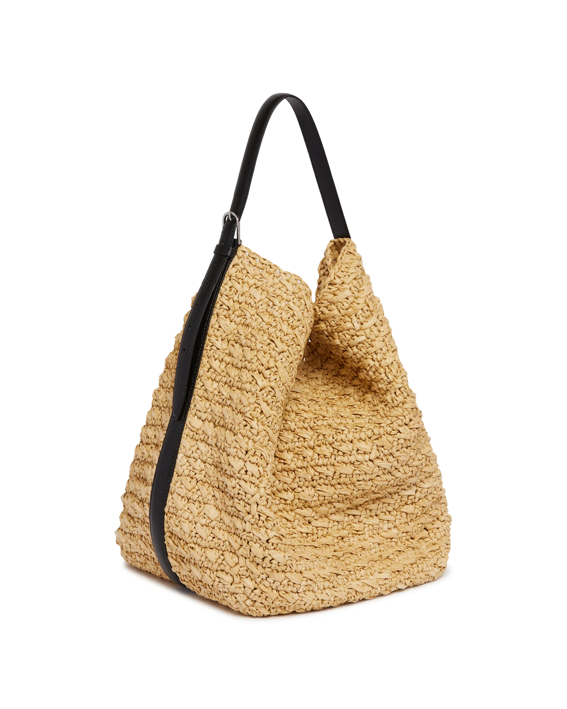 Borsa Belted Tote In Rafia Beige - Image 3
