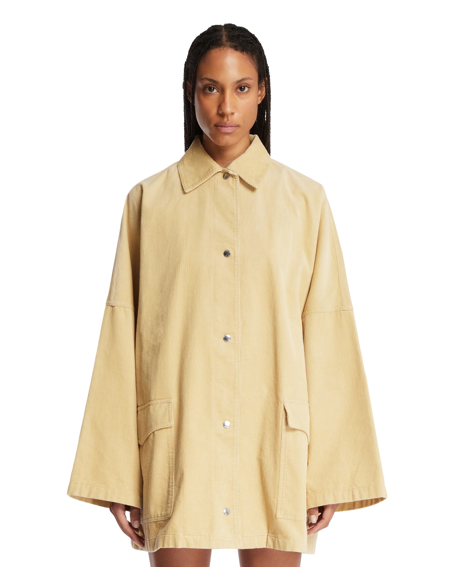 Giacca A Costine In Cotone Beige