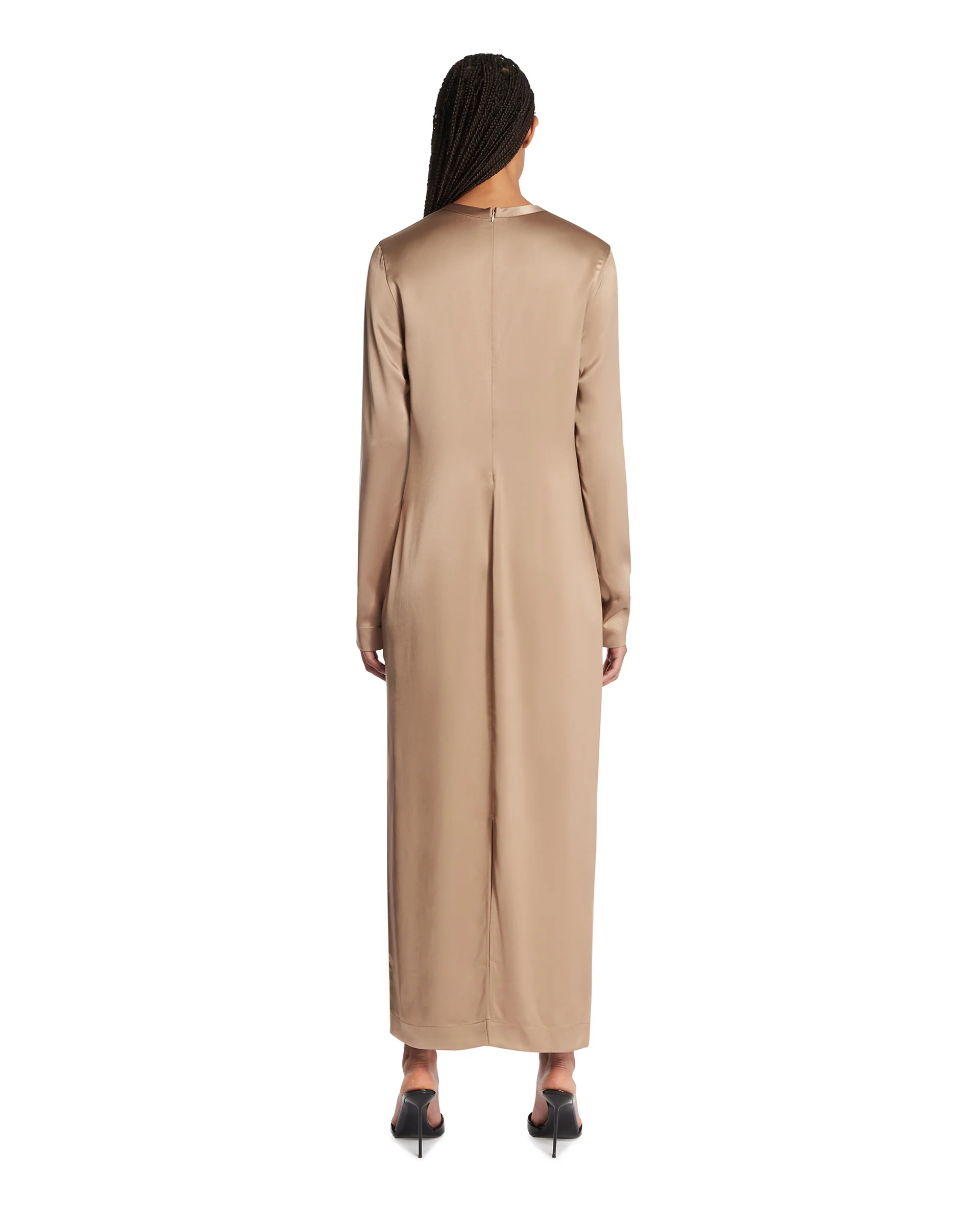 Abito Lungo In Satin Beige - Image 5