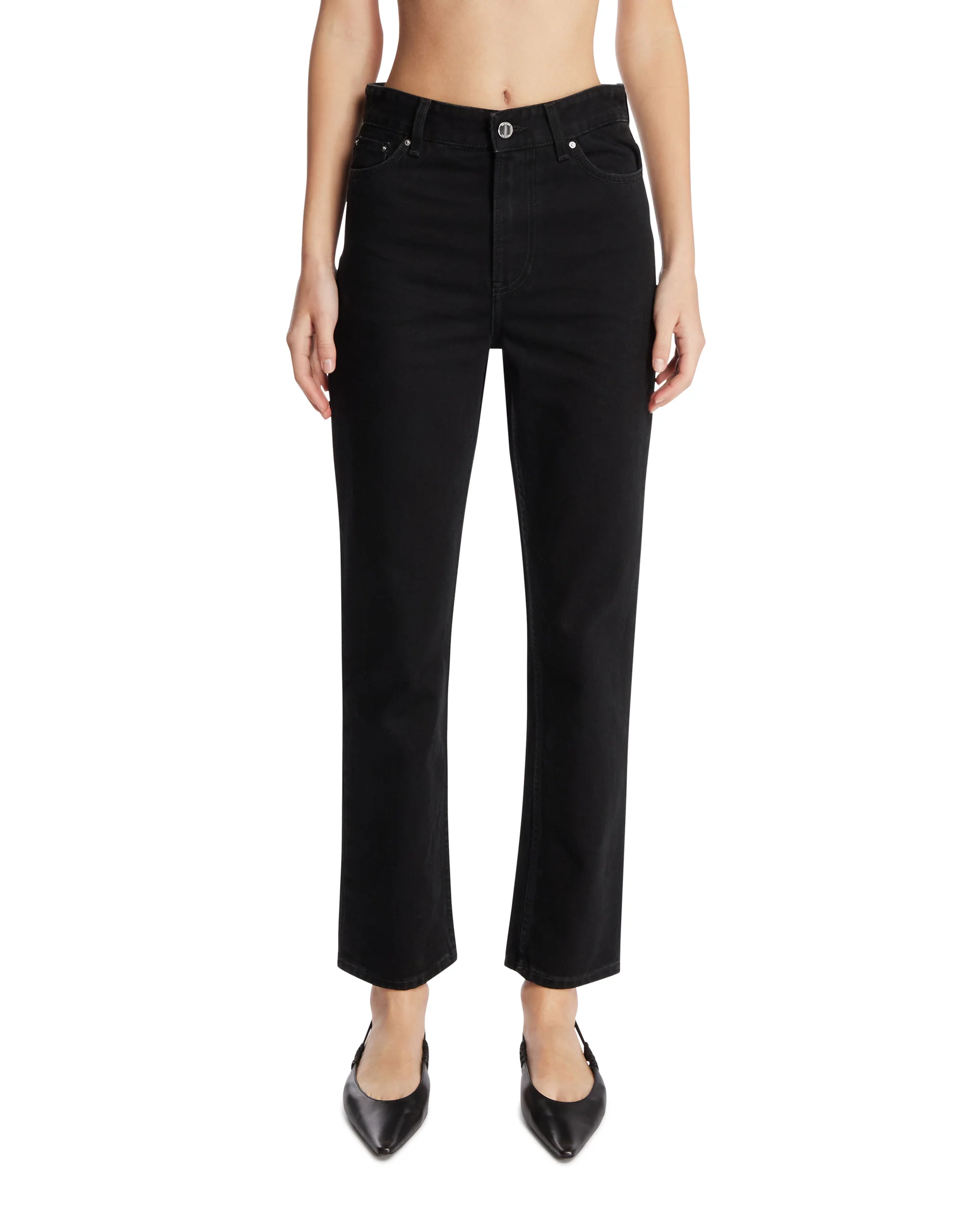 Jeans A Gamba Dritta Cropped Neri