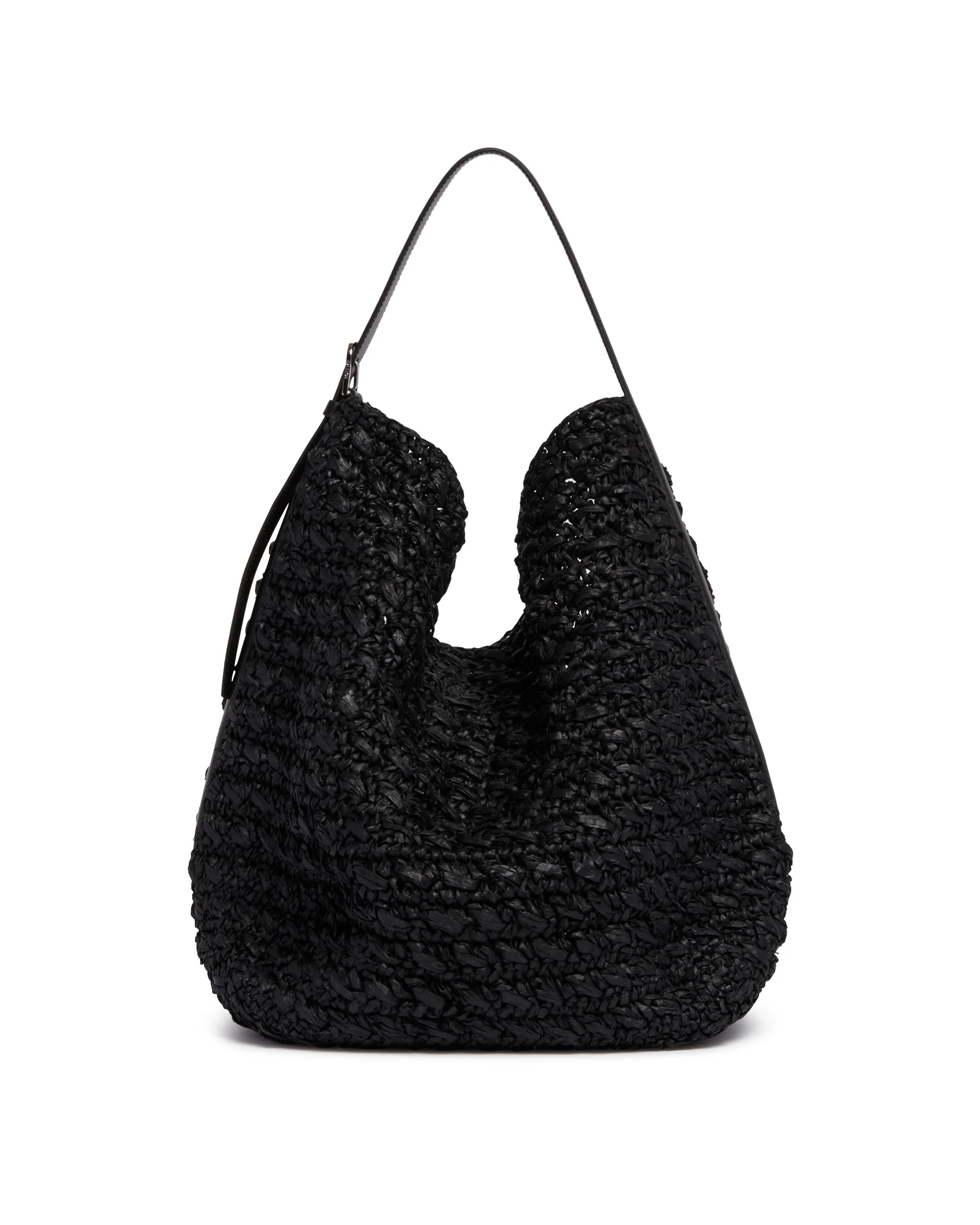 Borsa Belted Tote In Rafia Nera