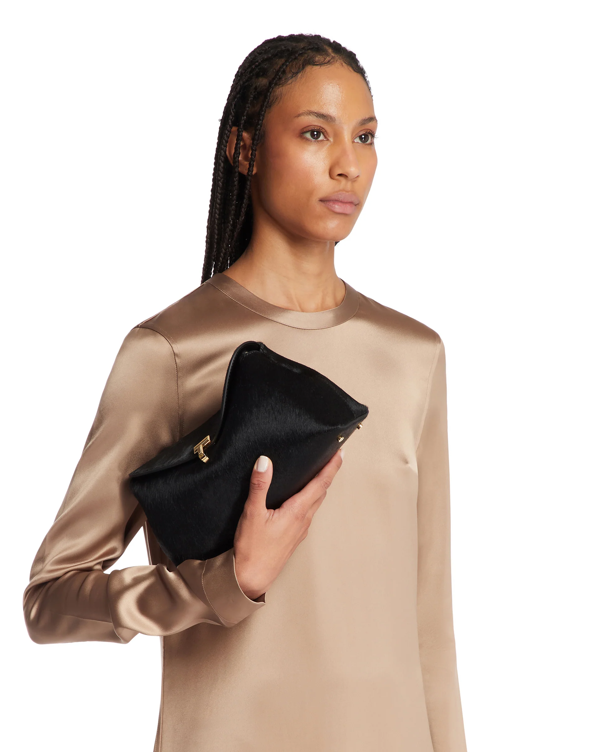Borsa T-Lock Clutch In Cavallino Nera - Image 3