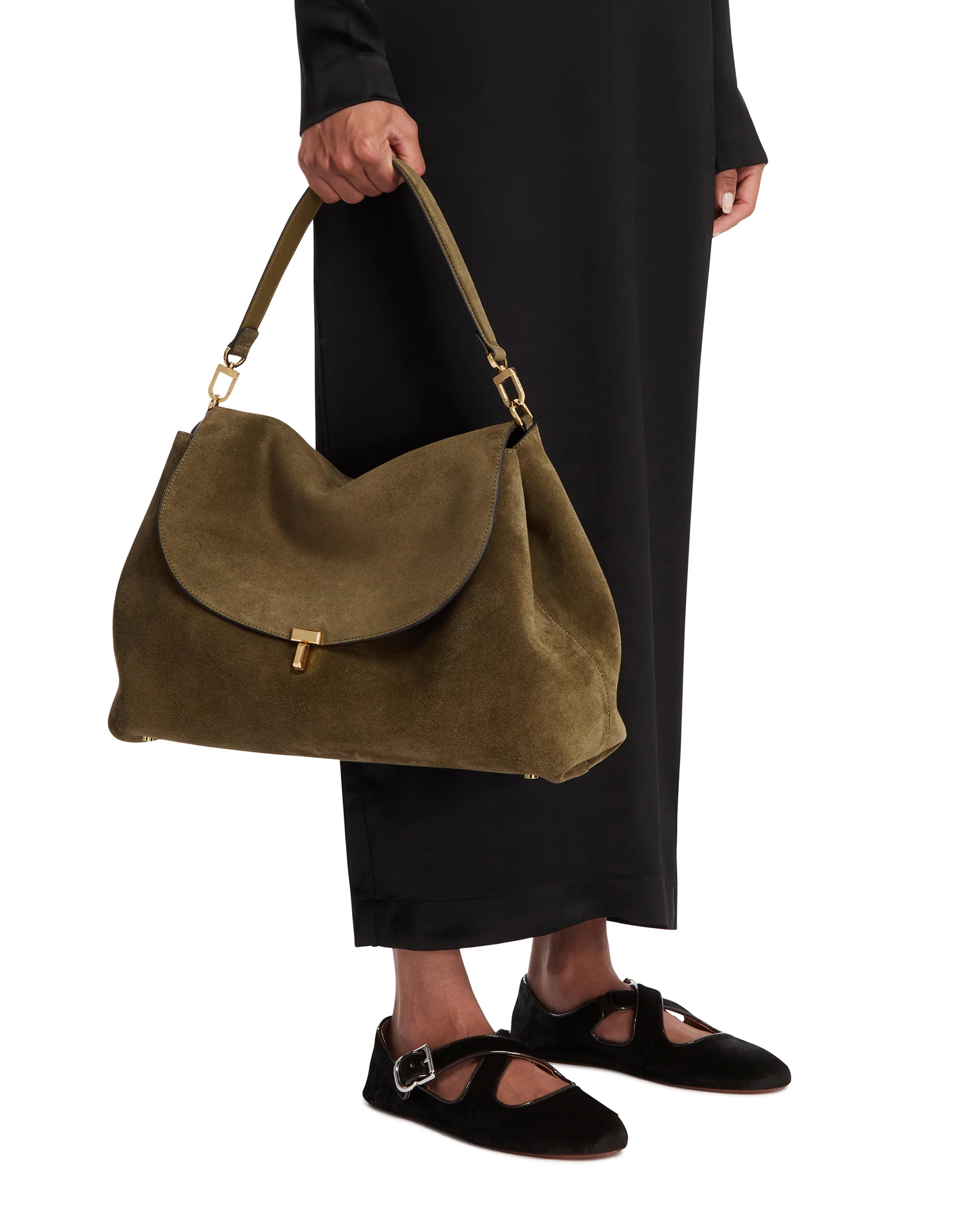 Borsa T-Lock Satchel In Suede Verde - Image 3