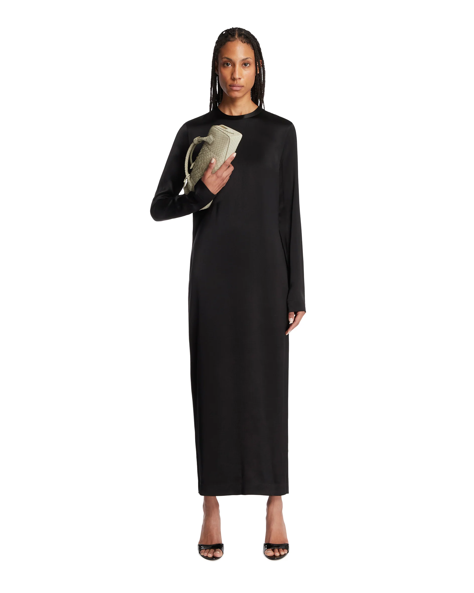 Abito Lungo In Satin Nero - Image 3
