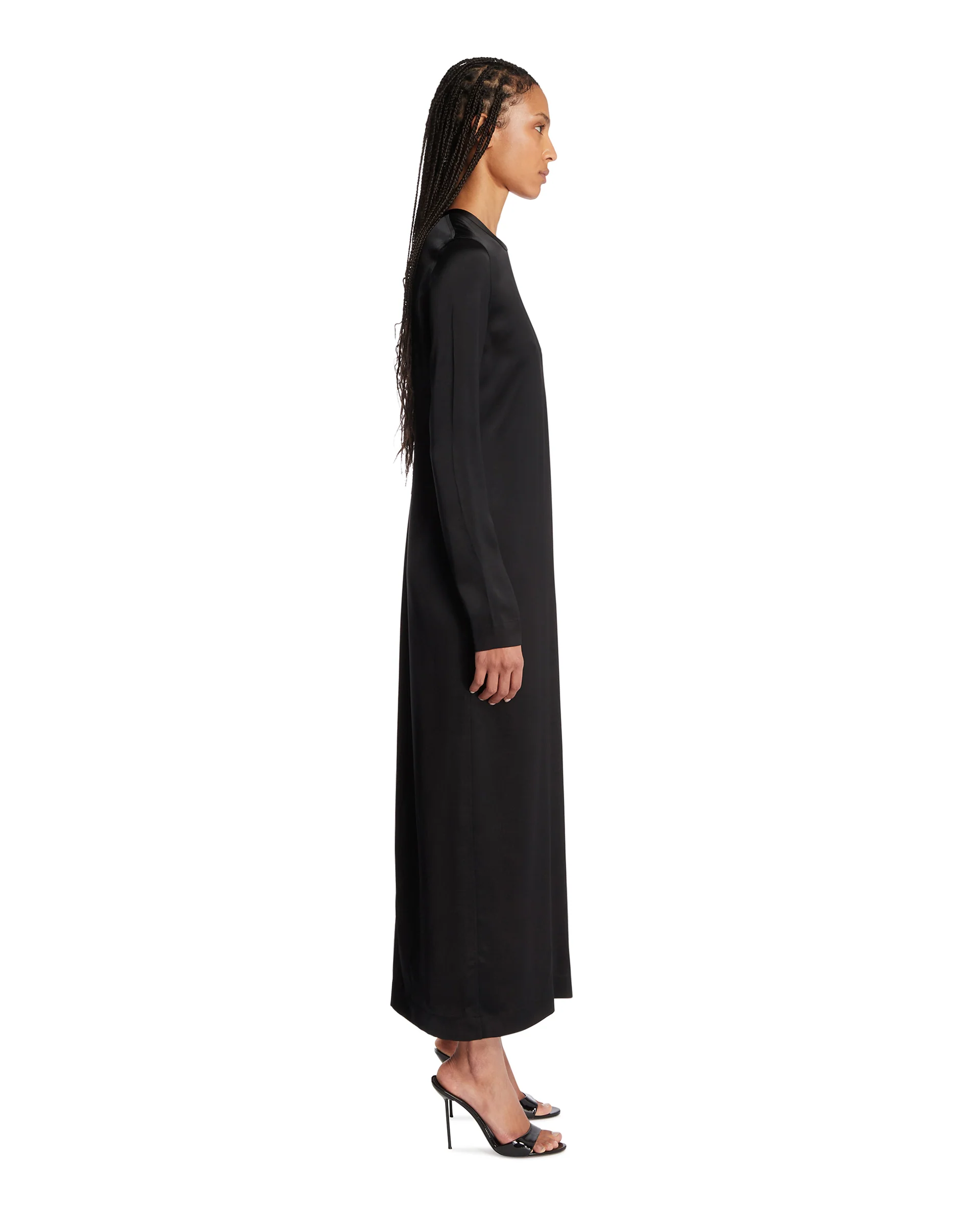 Abito Lungo In Satin Nero - Image 4