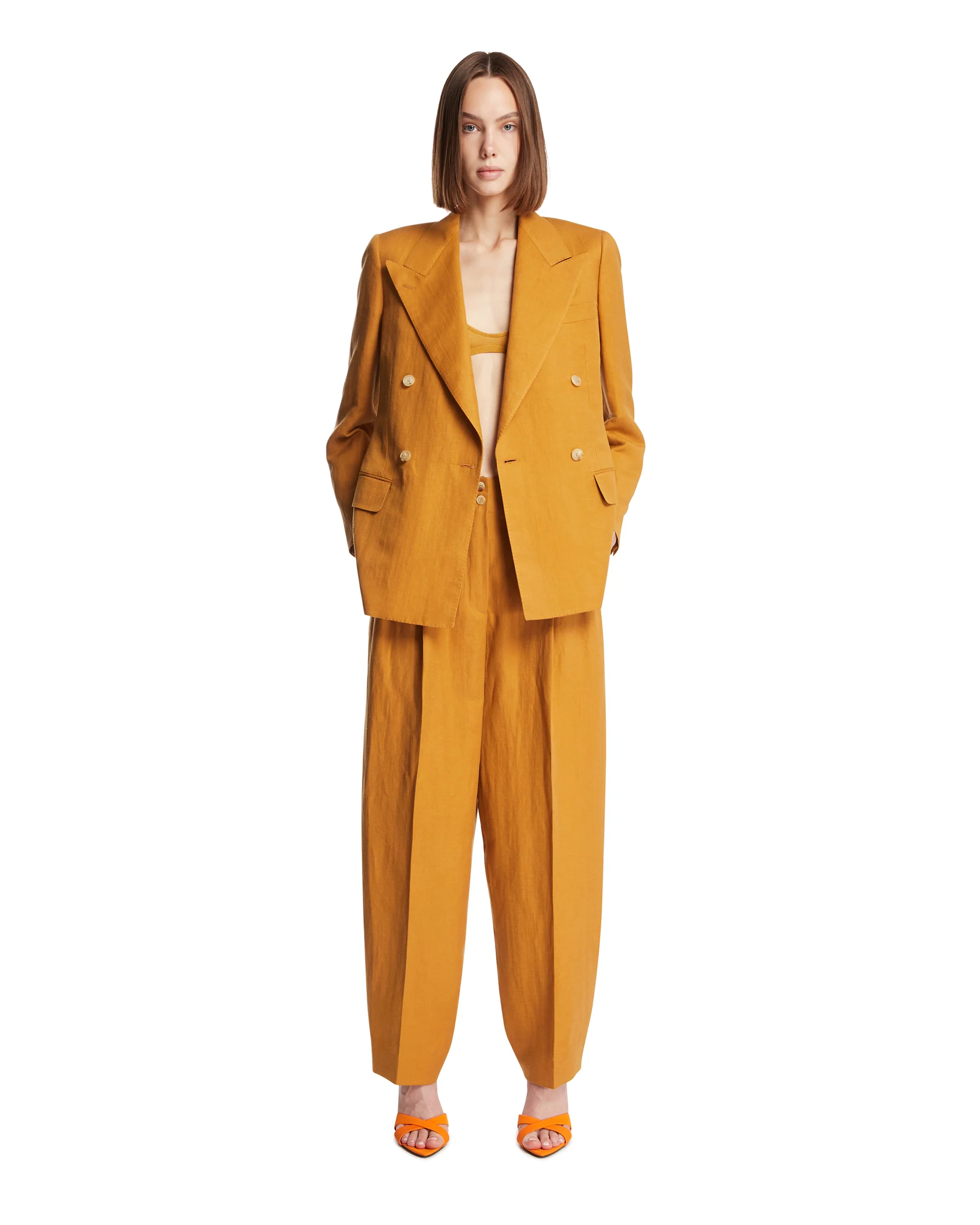 Blazer Luisa In Lino E Seta Arancione - Image 3
