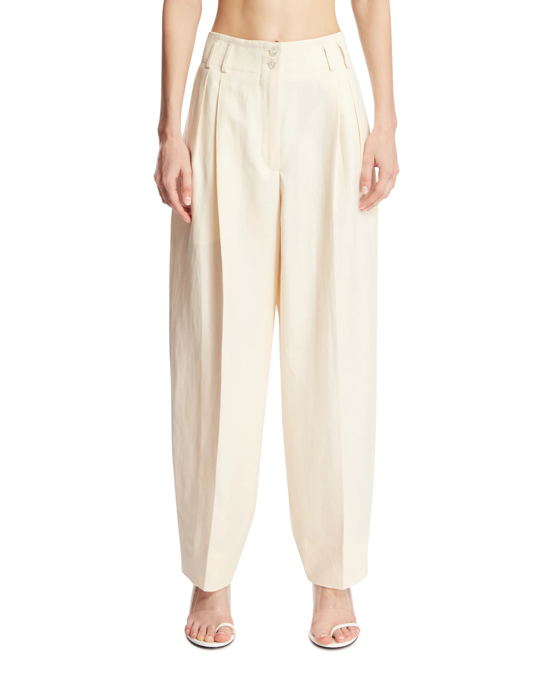 Pantaloni Diane In Lino E Seta Bianchi