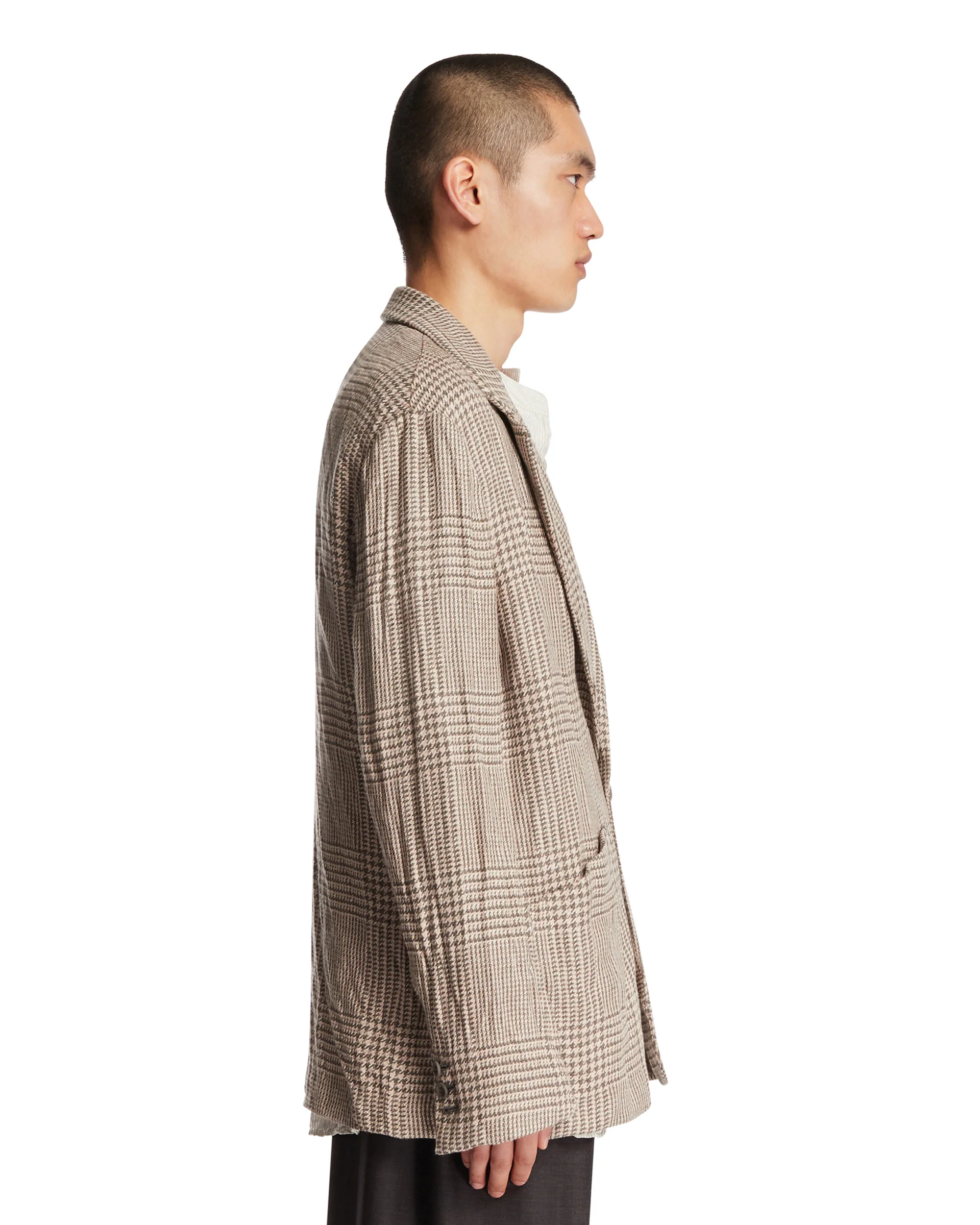 Giacca In Lino A Quadri Beige - Image 4